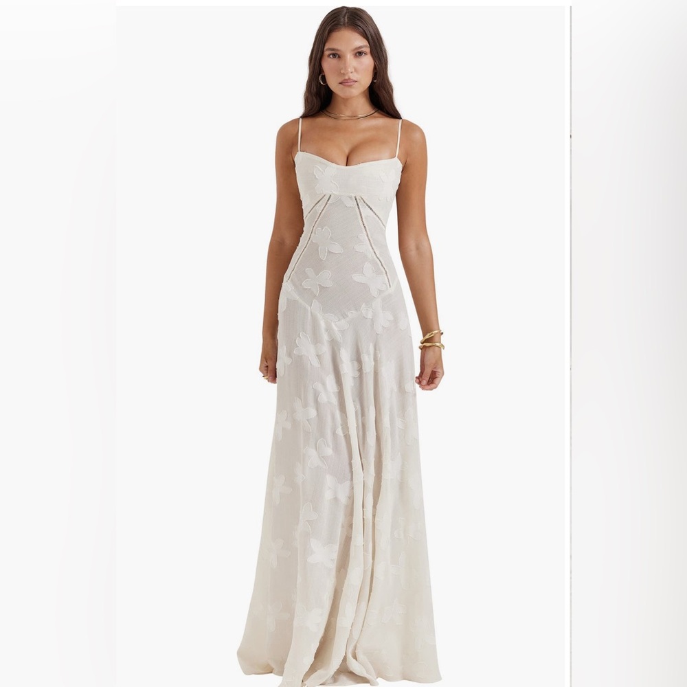 House of CB Seren Blush Sheer Lace-Up Back Gown - Vintage Cream